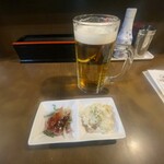 ホルモン道場 だいご - 料理写真:生ビール・お通し
