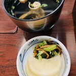 開盛庵 - 肝お吸い物上品な味わい！お新香大根とおみ漬け