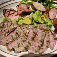 Aging beef ＆ Specialty coffee THE三本 - 熟成肉のサーロインステーキとハムとソーセージ