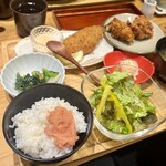 博多もつ鍋 やまや - 【熟成鶏の唐揚げ めんたい風味＆アジフライ定食】