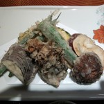 菊屋らん丸 - やさい天せいろ￥1480の野菜天ぷら７種（H26.7.4撮影）