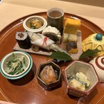 銀座 しのはら - 節分　柊　鰯　柚子大豆　花山葵干瓢巻き　ワカサギ　柚子　篠田巻き玉子しんじょう　ほし海鼠　揚げと水菜　ぬた和え