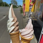 アグリーダック - シングルソフト ミックス（チョコ&バニラ） クリスピーメープルコーン
ミニソフト いちご フレアトップコーン（ミニのコーンはコレ）