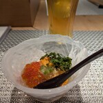 汐 - 下には湯葉 ポン酢ジュレとウニイクラわさび漬け、海苔