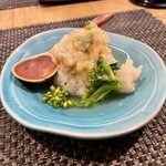 ぼちぼち - 桜鱒天ぷら 菜の花あんかけ