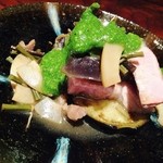 京 上賀茂 御料理秋山 - 蒸しアグー豚に山椒ソース