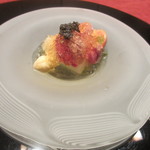 にくの匠 三芳 - ウチヒラの霜降りとアスパラのお浸し