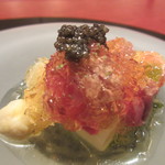 にくの匠 三芳 - ウチヒラの霜降りとアスパラのお浸し