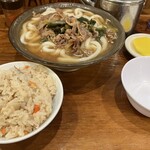 牧のうどん - かしわご飯と肉うどん