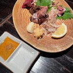 さつまやとんとん - 黒さつま地鶏（肝刺し三種盛り（砂肝、ハツ、レバー））1,500円