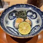 銀座 しのはら - ふぐの白子焼き　丸友の千葉新海苔