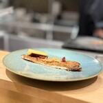 銀座 大石 - 舌平目のムニエル　さつまいも 生姜 レモン 骨からとったソース