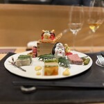 銀座 大石 - 八寸 前菜盛り合わせ 節分 フォアグラムース シャーベット・野菜とほたてゼリー寄せ・鰤 蕪 ゼリー寄せ・パテドカンパーニュ