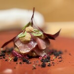 銀座 大石 - メジマグロ藁燻製塩焼き・赤キャベツ・赤たまねぎ