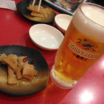 江南 - 生ビール＋ピリ辛メンマ