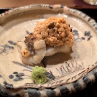 鎌倉 北じま - 焼きあんこうと肝、すいかの奈良漬け　初めての食感