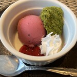 天寿し - カシスのシャーベットとわらび餅