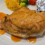 キッチン ブルー グローブ - 正面から、くりすますのチキンの様