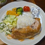 キッチン ブルー グローブ - ご飯を乗せてのワンプレート