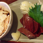 もつ焼き　酒場野田 - テッポウ刺し＆レバ刺し