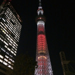 もつ焼き　酒場野田 - 店の外にはスカイツリー