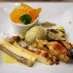 レストラン コーイン - ブランマンジェとオレンジ、パイナップルのタルト、リコッタチーズのマシュマロ、ピスタチオのアイス　(2014,7)