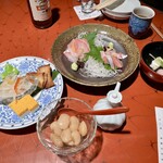 長崎卓袱浜勝 - 前菜、豆の蜜煮、刺身、お椀