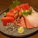 飲んべぇ食堂 らくだ屋 - バチマグロ、鰤刺身、蛍烏賊