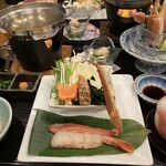 高松甲羅本店 - 蟹しゃぶ御膳コース　蟹しゃぶしゃぶ、蟹の刺身、蟹の茶碗蒸し、蟹の奴っこ　薬味