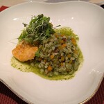 BISTRO VAGUE - 三重県産旬魚のフリット　大麦と自家製ベーコン　大葉のジェノベーゼ