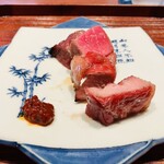 廣澤 - 【写真⑥】四万十ポーク(高知県)の窯焼焼豚、但馬牛サーロインの窯焼焼牛