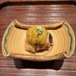 廣澤 - 北海道 帆立貝柱の湯葉揚げ 蜂蜜南高梅干入り 北海道 紫雲丹を乗せて