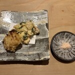 鮨 一二郎 - 甘鯛味噌漬け、百合根かき揚げ、イカの炊いたん