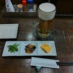 郷港 - 乾杯～。突き出しがグッド。