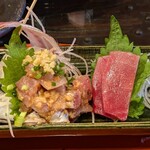 わさび食堂 - 続いてアジのお刺身。鮮度バツグンでほっぺた落ちそうでした。マグロももちろん美味しい。