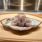 温石 - 鯵の砧巻き､大根の酢漬けに胡麻､葱､米麹､生姜添え