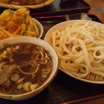 田舎打ち 麺蔵 - 麺蔵　肉汁+野菜天ぷら3点盛り