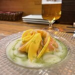 ワイン蔵バンカン - 北海道浦河産『船上〆サクラマス』とコリンキーかぼちゃのカルパッチョ