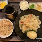 千吉 - 料理写真:えび天２本半熟卵天のせ定食¥850-(2025/03/02)