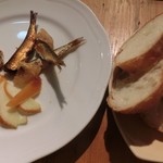トリコロール - マイワシと燻製チーズとレモンのコンポート。「マイワシ」は撮影前に誰か食べたね！？(-"-)