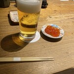 くちばしモダン - 生ビールと黄卵味噌漬け