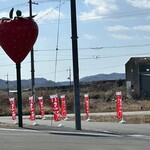 果樹花ふぁーむ - 大きなイチゴのモニュメント　むっちゃ逆光(笑