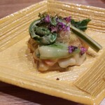 はらまさ - こごみ、エビ、赤貝、ぽん酢ジュレ