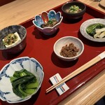 山形座 瀧波 - ＊米沢牛時雨煮
      ＊茎立のお浸し
      ＊近江漬納豆
      ＊三陸産牡蠣
      ＊秘伝豆豆腐