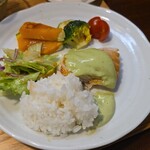 キッチン ブルー グローブ - ワンプレートにして