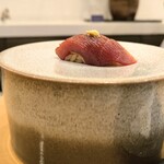 鮨 輝泉 - 大間産 鮪赤身(漬け)ディジョンマスタード