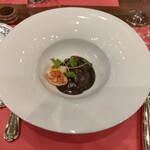 ビストロ瀬田亭 コツナ - 海老・イカ・そばがき イカわたソース／Sea food et quenelle de sarrasin sauce calmar