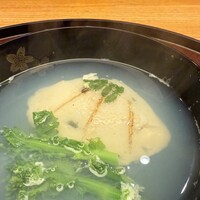 日本料理 太月 - 千葉の蛤しんじょの煮物餡 菜の花 蛤出汁
