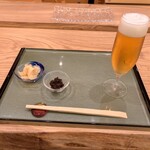 群来膳 - ガリ　海苔佃煮　生ビール