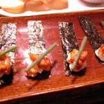 播鳥 - クリームチーズとチャンジャのピリカラ和え。お酒のアテに。